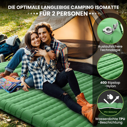HIKENTURE Self-Inflating Sleeping Pad, 12CM Double Sleeping Mat Ultralight, Camping Mat for 2 People Inflatable, Sleeping Pad Air Mattress with Foot Pump for Tent, Hiking - Dark Green A3