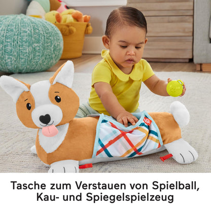 Fisher-Price Baby tummy time toy, 3-in-1 Puppy Play Pillow with BPA-free teether, rattle, and mirror toy.