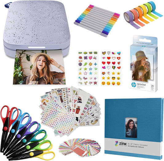 HP Sprocket Portable 2x3 Inch Instant Photo Printer (Purple) Collectible Album Kit