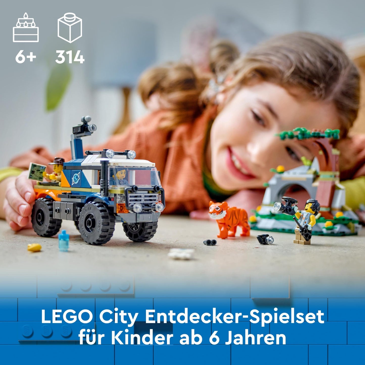 LEGO City Jungle Explorer Truck, construction and playset for kids aged 6 and up, cool birthday gift, truck toy with 3 adventurer minifigures and tiger 60426.