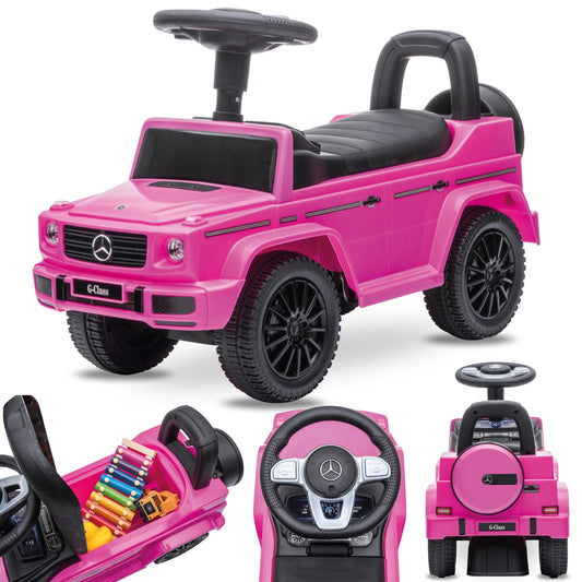 Slide car for 1 year old, Mercedes in red, blue, white, black, kids car, baby car, walker with horn and engine sounds (Pink)