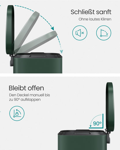 SONGMICS Kitchen Trash Can, 50 liters, Waste Bin, Step Bin, with Lid, Soft Close, Foot Pedal, Steel, Inner Bucket, Vintage Green LTB050C02