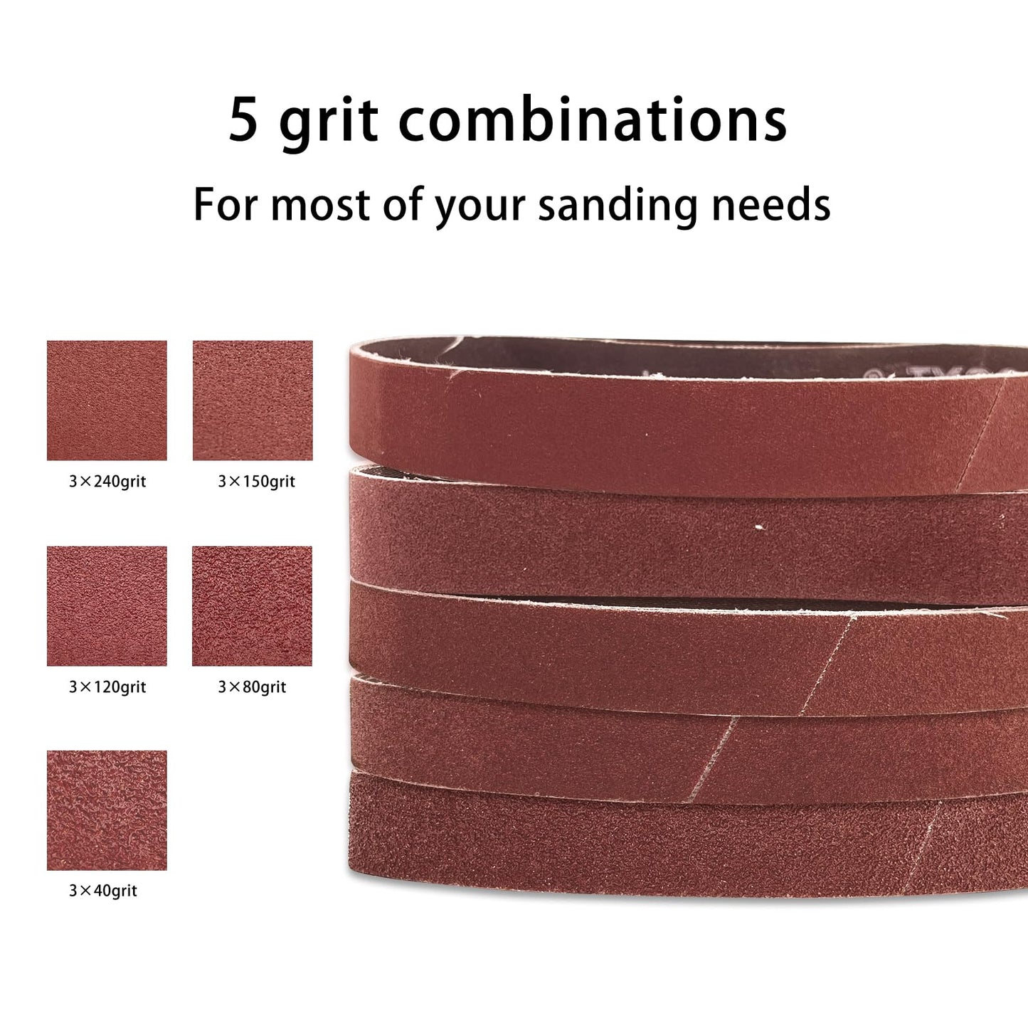 SenmaiTools Sanding Belts 30 x 533 mm, (Grit 40 80 120 150 240) Professional sanding belts for belt sanders, suitable for hardware, wood, metal, and paint (15 pieces)