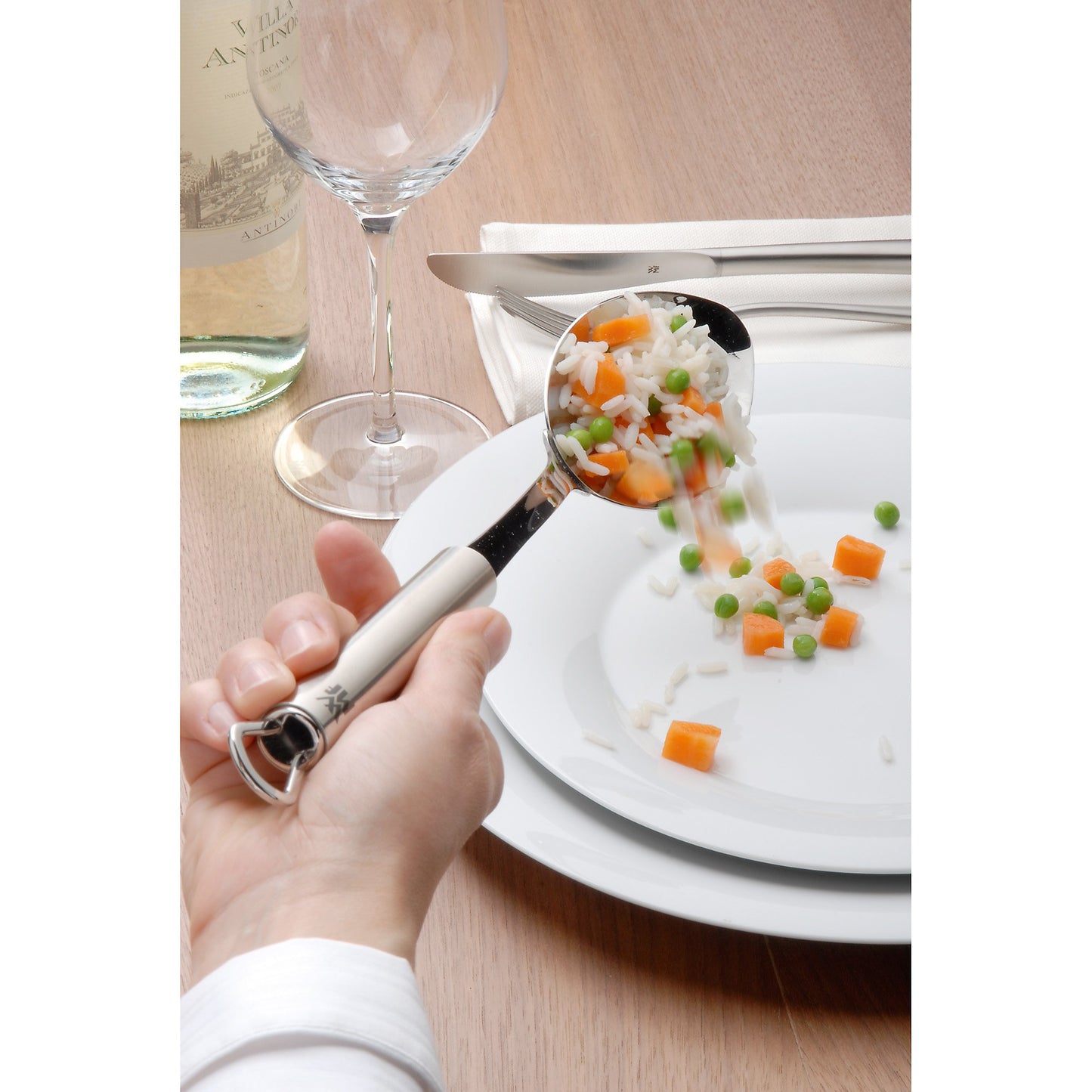 WMF Profi Plus Potato Masher 28.5 cm, Cromargan stainless steel partially matte finish, dishwasher safe & Profi Plus Serving Spoon 32 cm, Cromargan stainless steel partially matte finish, dishwasher safe