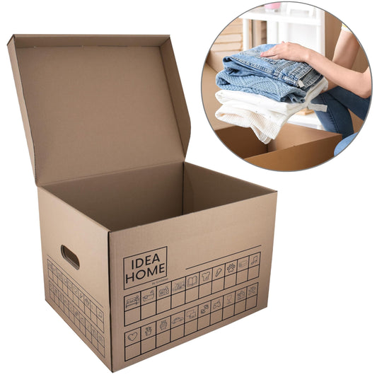 IDEA HOME 6-piece set moving box Movebox Archive box Storage box Made of cardboard with lid Very sturdy packing box with a load capacity of 30 kg Size: 431x333x294mm, Brown