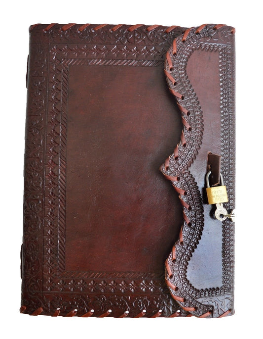 25.4 cm Leather Journal with Lock, Writing Pad, blank, Notebook, handmade, for Men and Women, unlined paper, best gift, Art Sketchbook, Travel Journal, for Writing.