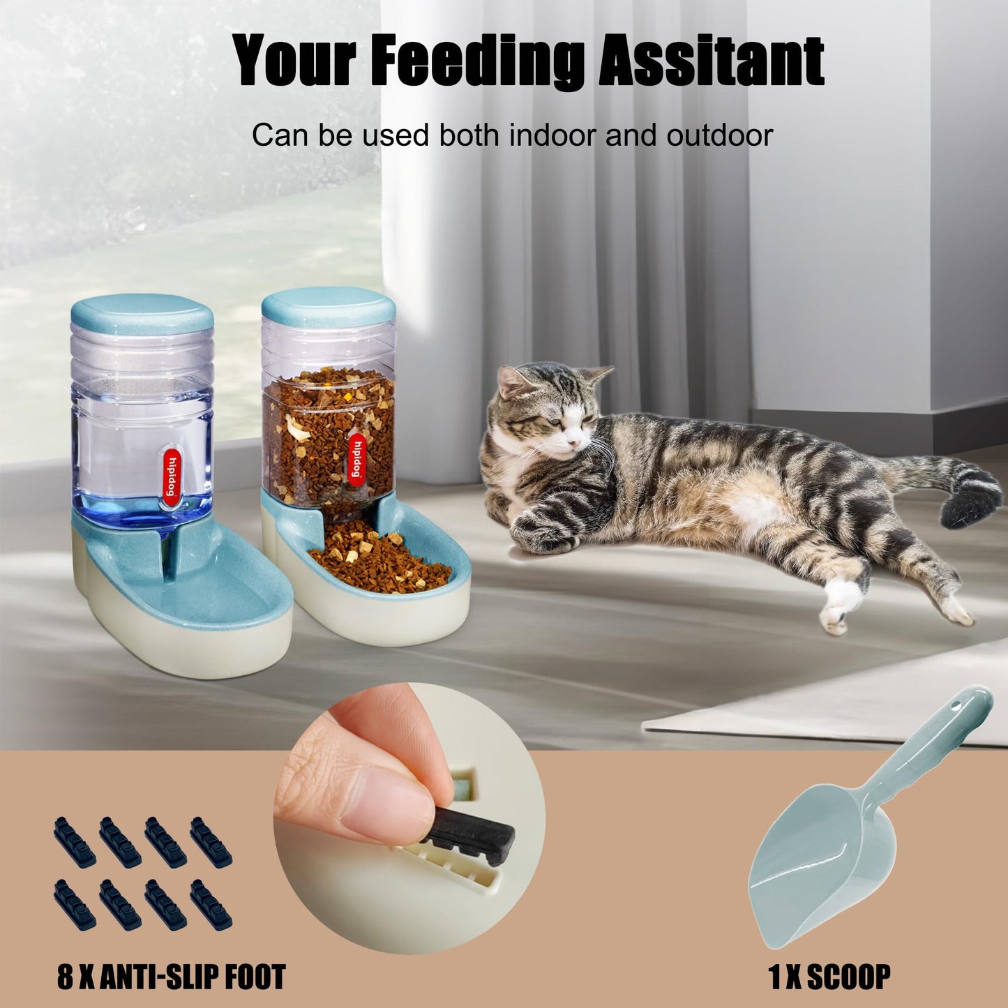 Automatic feeder for small and medium-sized pets, 3.8L, travel feeder and water dispenser for dogs, cats, pets (Blue)
