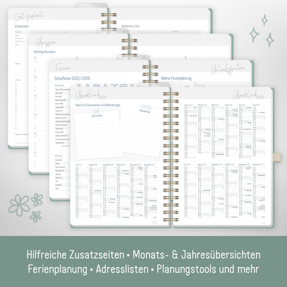 Häfft® Teacher Planner 2025/2026 A5 + Deluxe "Green Canvas" Hardcover Teacher's Planner, academic year planner with spiral binding, school planner - sustainable & eco-friendly.