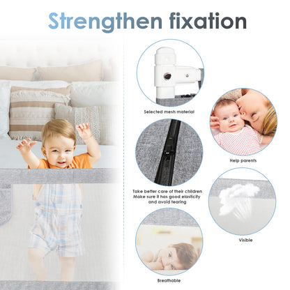 Owlke 200cm bed guard rail, bed rail for children, adjustable height from 80-96cm, guard rail for toddlers, baby bed rail, children's bed guard rail, fall protection for kids, gray.