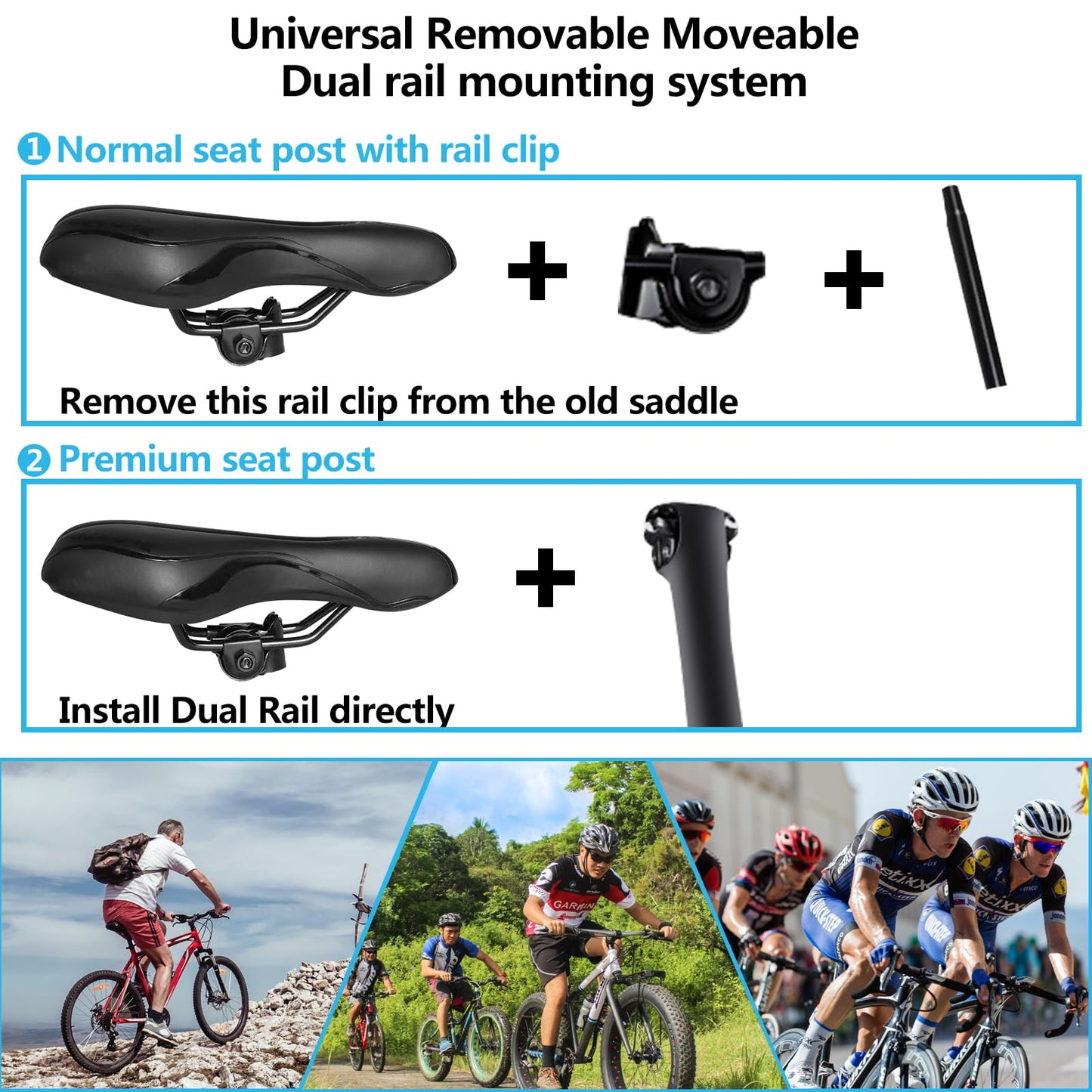 SPGOOD Bike Saddle Men Women Comfortable Wide Soft Gel Ergonomic Bicycle Seat with cover & wrench for Mountain Bike MTB Trekking Road Bike Indoor Cycling E-Bike Bicycle Seat 27*16cm