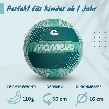 Momevo Beachbuddy Neoprene Water Ball - Soft Kids' Ball Size 2 (Ø15cm) - Small Children's Soccer Ball for Ages 1 and Up for Outdoor Use (Jungle, Set with Ball Pump)
