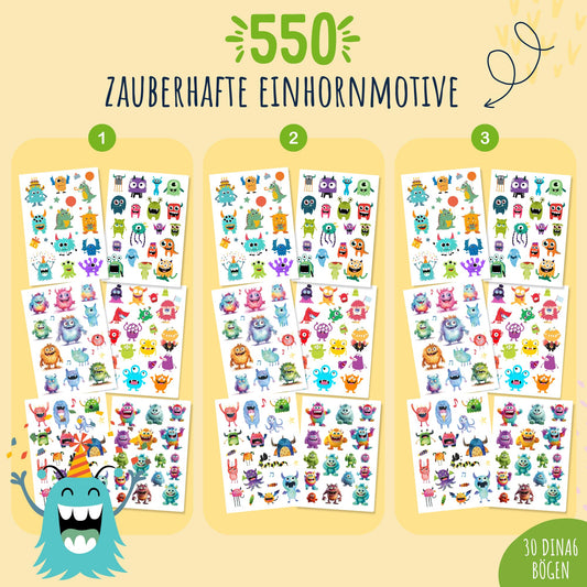 MyBaby123 550 skin-friendly children tattoos with monsters, monster tattoo kids, kids tattoos to stick on, vegan & made in Germany (5x monster)