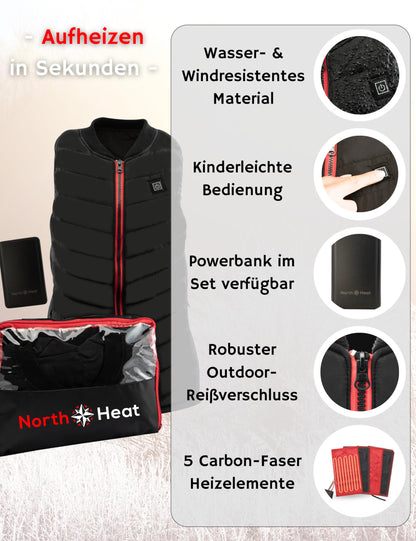 NorthHeat Premium heated vest, size L | Heated vest for men and women | Clothing with 5 heated zones up to 55°C | Heated vest WITH BATTERY (Powerbank)