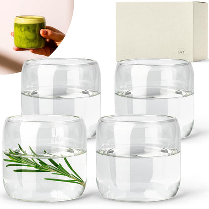 KIVY Glasses Set [4x 240ml] Made from high-quality borosilicate glass - Aesthetic Matcha Drinking Glasses Modern - Water Glasses - Small Water Glass - Iced Coffee Glasses - Dishwasher safe