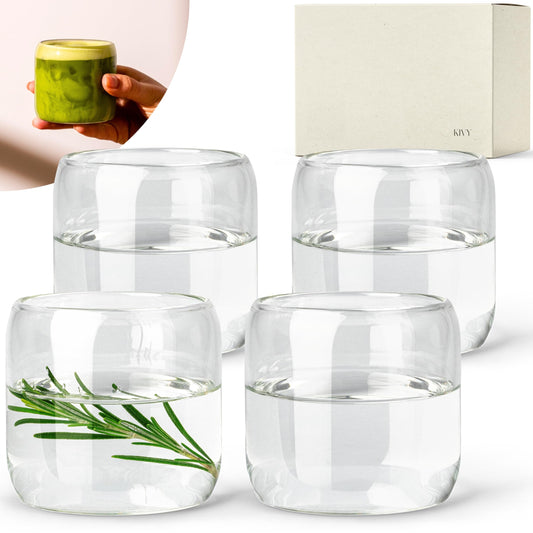 KIVY Glasses Set [4x 240ml] Made from high-quality borosilicate glass - Aesthetic Matcha Drinking Glasses Modern - Water Glasses - Small Water Glass - Iced Coffee Glasses - Dishwasher safe