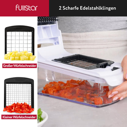 Vegetable slicer, spiralizer, mandoline - Veggie cutter, onion chopper, potato slicer, fruit cutter - (9-in-1 - White)