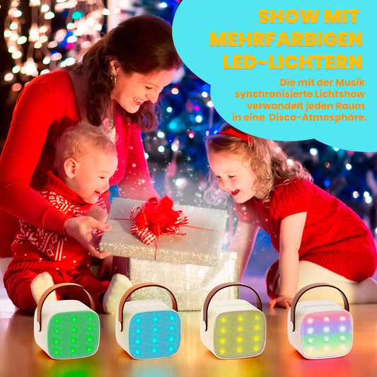Karaoke machine with 2 wireless microphones, Wowstar Portable Bluetooth Karaoke Machine for kids and adults with voice changing effects & LED lights. Perfect for boys and girls gifts, home parties. Available in beige.