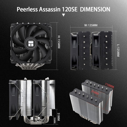 Thermalright Peerless Assassin 120 SE CPU Air Cooler, 6 Heat Pipes Cooler, Dual 120mm TL-C12C PWM Fans, Aluminum Heatsink Cover, AGHP Technology, for AMD AM4/AM5 Intel 1700/1150/1151/1200