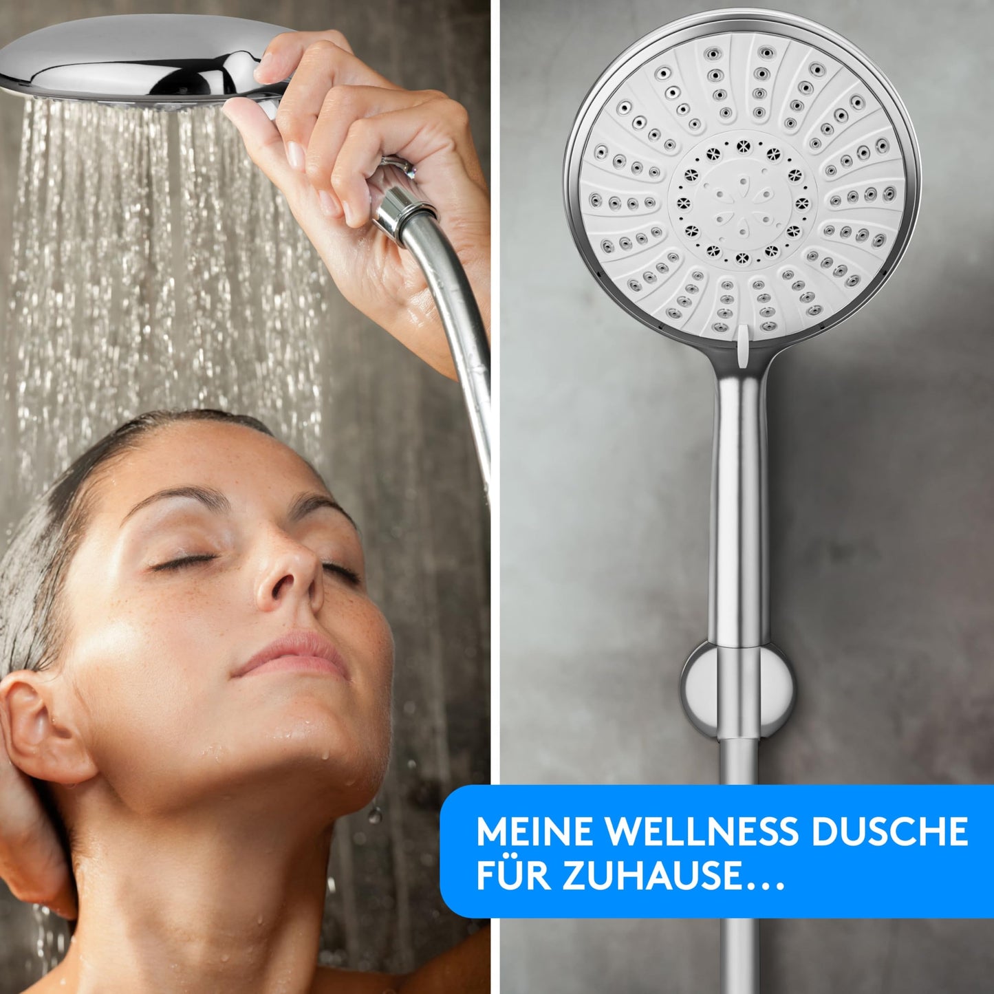 Lyvanas - WINNER - Shower head with hose and bracket - Shower head for shower & bathtub in extra large (Ø15cm) - Wellness rain shower with 5 spray settings (Premium Set 2025)