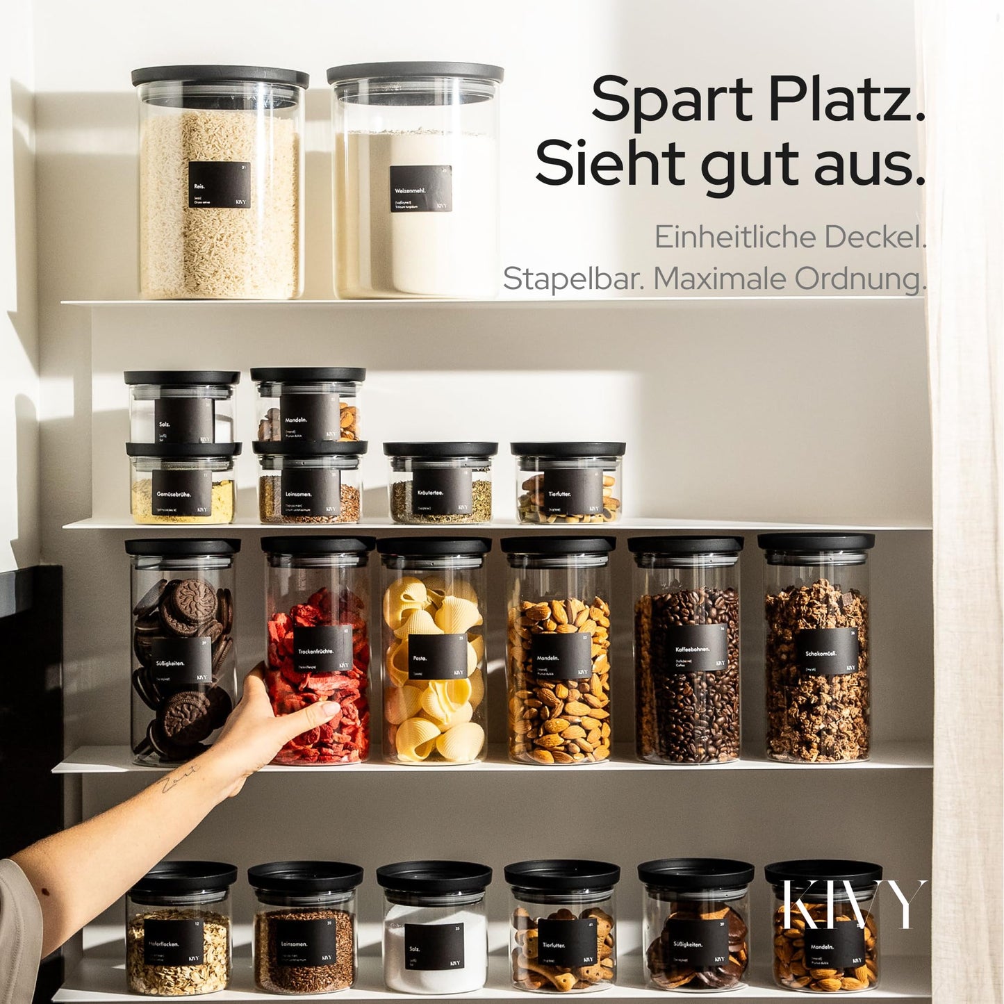 KIVY Large 3L Airtight Glass Jar with Transparent Glass Lid - For Flour, Cookies, Candy, Laundry Detergent - Storage Glass - Flour Storage Glass - Storage Box - Cookie Jar