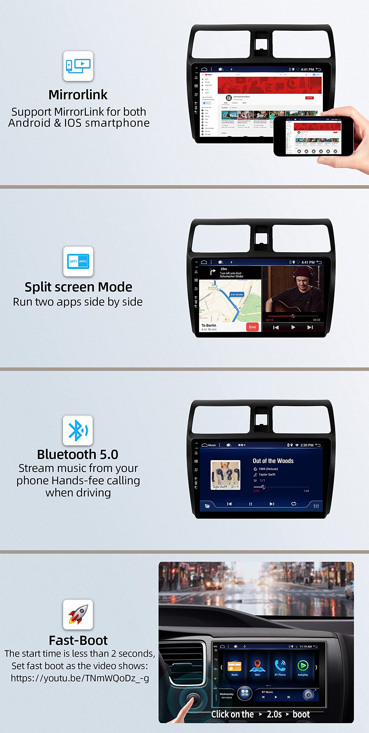 JOYX Android 10 car radio fits Suzuki Swift (2005-2016) - [4G+64G] - Built-in DSP/Carplay/Android Auto - Camera MIC FREE - 10.1 inch - With SWC 4G WiFi Bluetooth 5.0 DAB 360 camera Fast-Boot