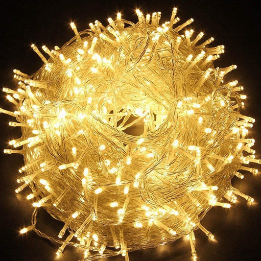 Quntis 500 LEDs 100m string lights, Christmas decoration powered by electricity with 8 modes & memory function for outdoor and indoor, waterproof, lighting for Xmas, wedding, birthday, party, garden.