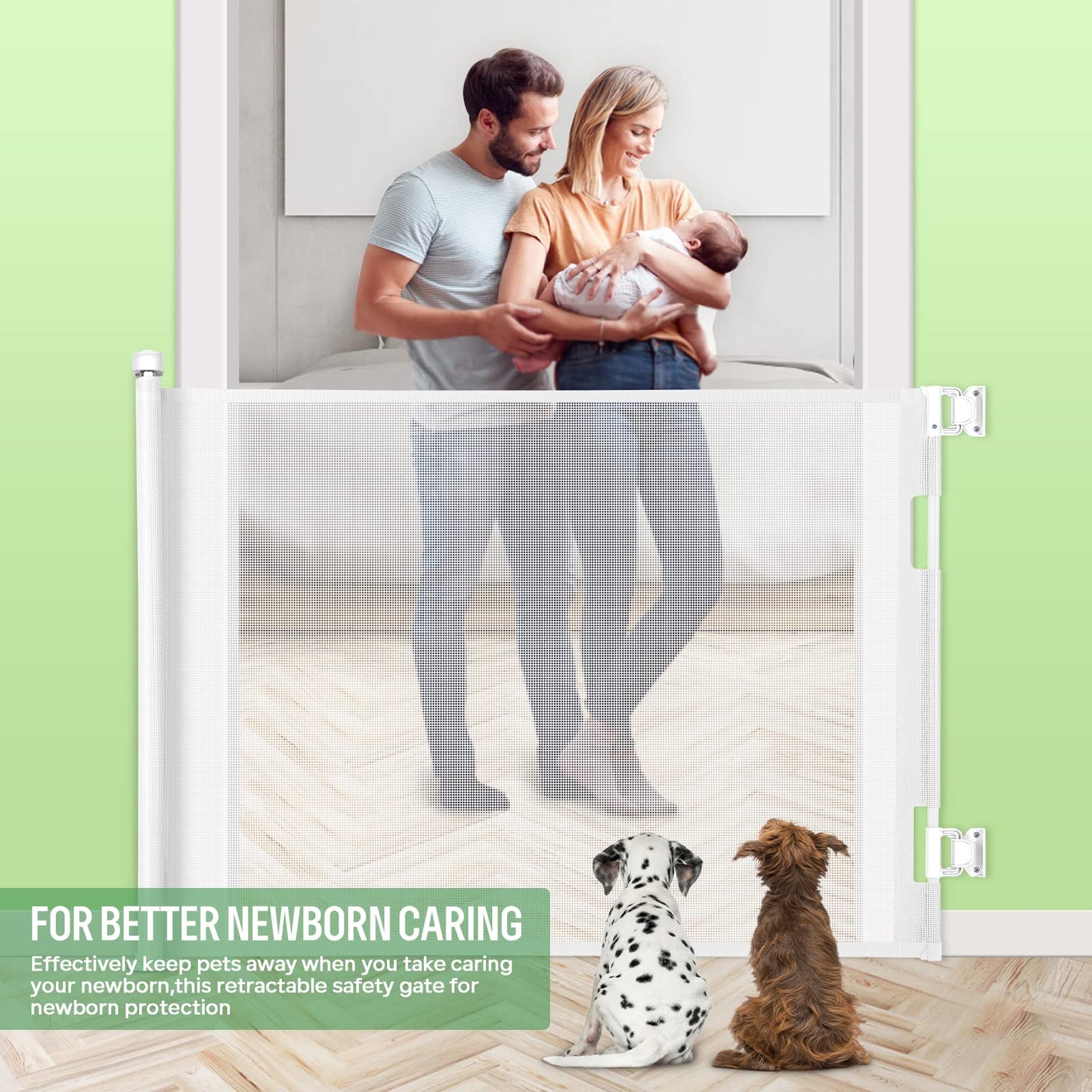 MYPIN Retractable Stair Gate for Baby Pets, Baby Gate 0 to 140 cm, 33 x 55 inches, Extra Wide Safety Gate, Dog Gate for Stairs, Hallways, One-Hand Operation, Easy to Clean, White.