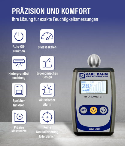 Karl Dahm Moisture Meter GM-200 with ball l Perfect for measuring cement screed, concrete, plaster, wood l Item No. 40435
