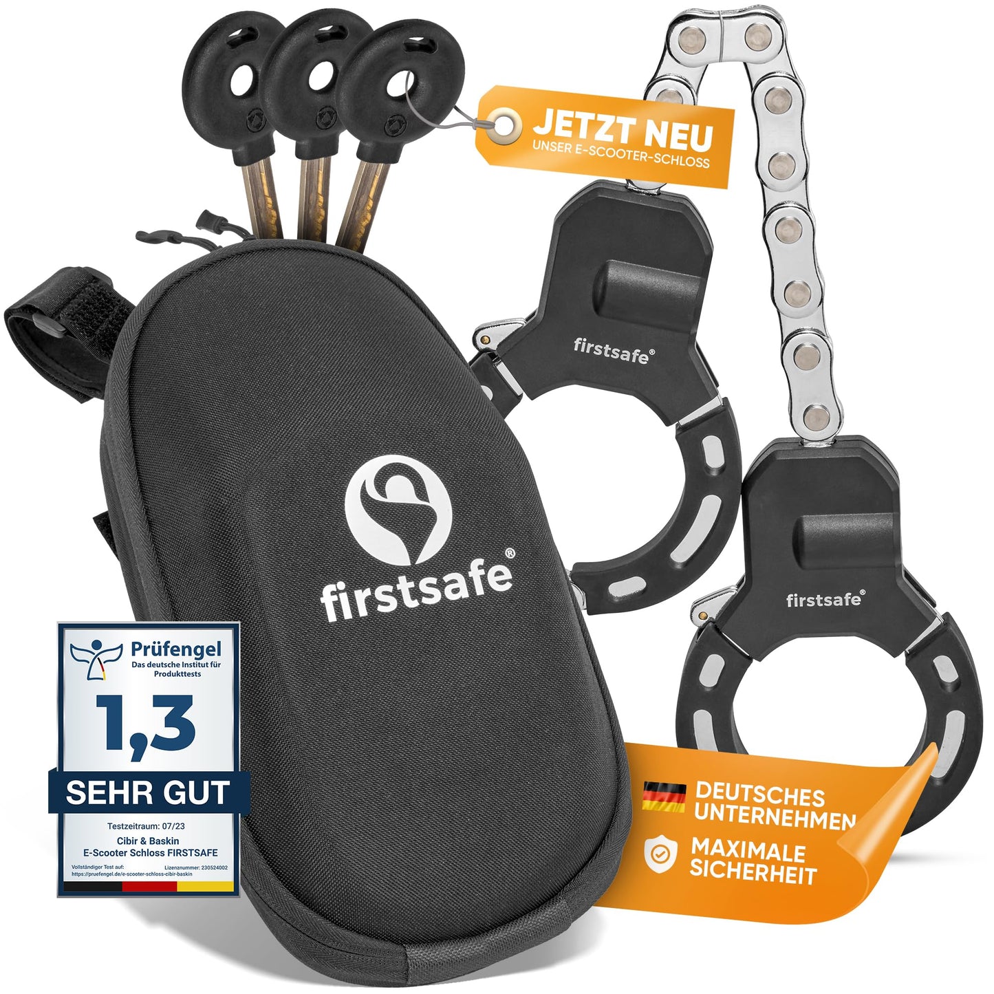 firstsafe® E scooter lock | handcuff lock for the E scooter | cut-resistant & with silicone | ideal scooter lock (56 cm with bag)