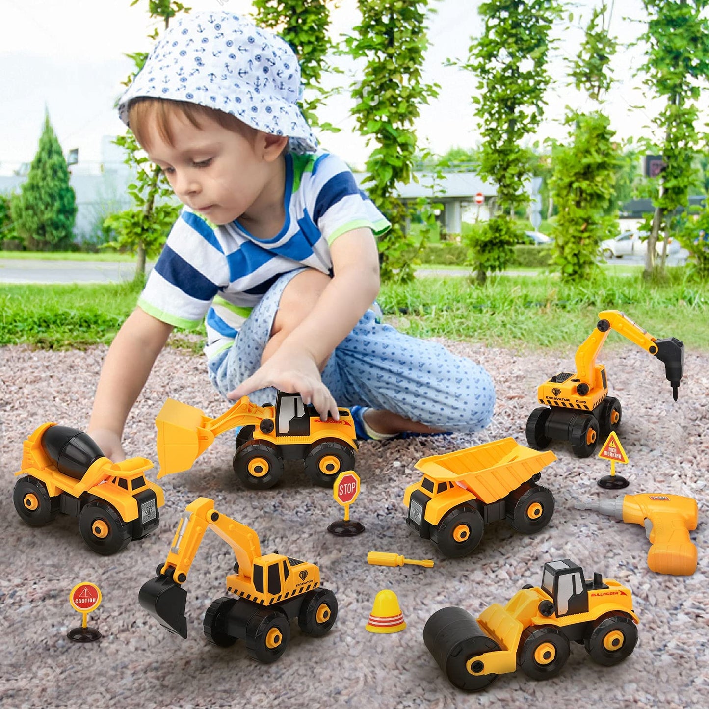 Dreamon Excavator Kids Toy, Construction Vehicles Kids with Electric Drill, Tractor, Sandbox Excavator Boys 3 4 5 6 7 Years