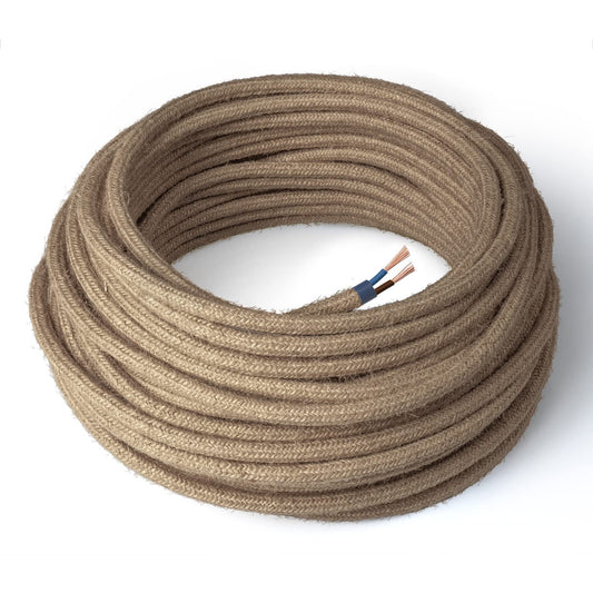 Amarcords - Fabric cables for lamps JUTE, round, Jute, 10 meters, with 2 conductors 2x0.75 - Fabric cable covered with colorful vintage fabric for chandeliers, wall lamps, and lampshades.
