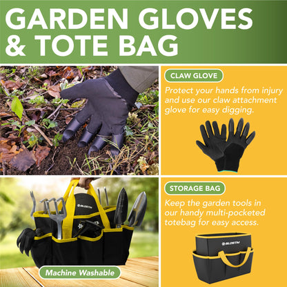 BLOSTM 11-Piece Gardening Tool Set - Durable garden tool set with waterproof garden tool bag, ergonomic handles, hand trowel garden - Gardening tool set for women and men.