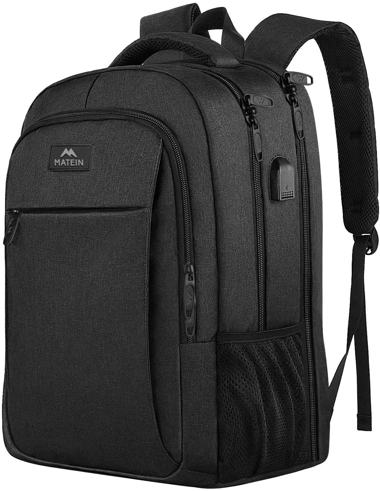 MATEIN backpack for men, large laptop backpack 17.3 inch school bag with USB charging port anti-theft business work travel backpack teenager notebook college tech women, black
