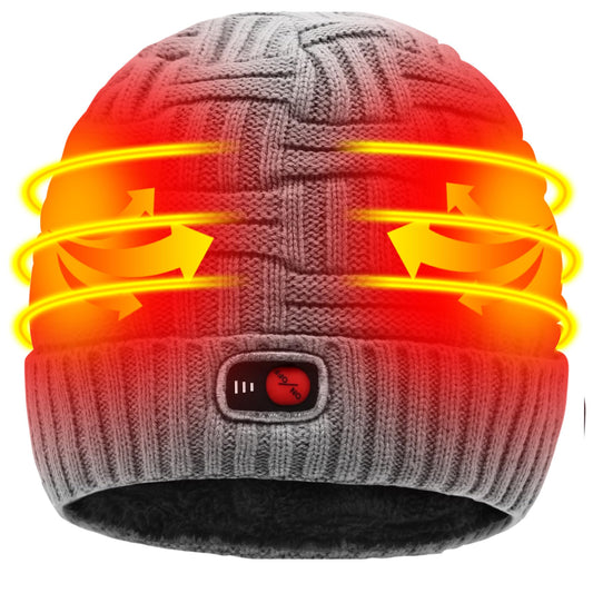 Svpro Heated Knit Hat, Rechargeable Heated Beanie Washable Electric Warm Winter Hat Men Women Thermal Thick Fleece Skull Cap for Skiing Cycling Hunting