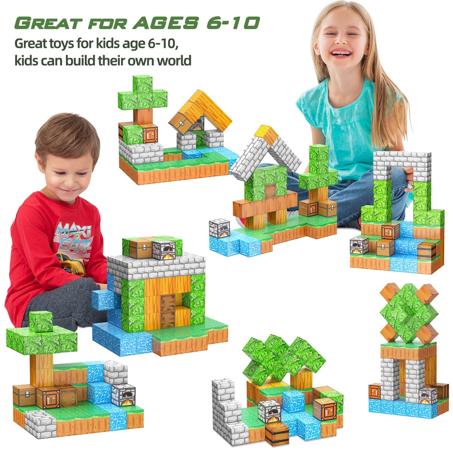 JauniQ Magnetic Building Blocks, STEM Montessori Sensory Toy, Gifts for Boys Girls 3+, Fidget Building Toy