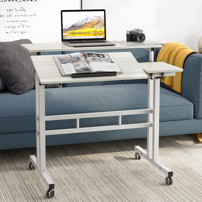 DlandHome standing table, rolling with lockable wheels, adjustable height 67-115 cm, computer desk, multi-functional with 3 tiers, for laptop, maple.