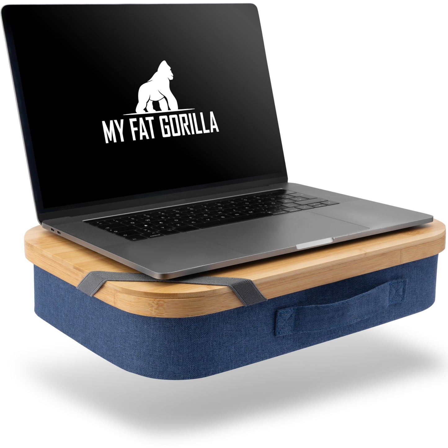 MY FAT GORILLA Laptop cushion bamboo with storage compartment and cable hole, laptop pad for up to 17 inches, laptop table for bed, laptop work tray, laptop table for sofa, laptop cushion wood