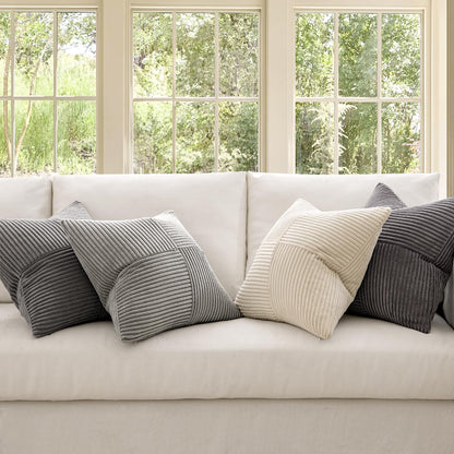 MIULEE 4-Pack Corduroy Pillow Cover Patchwork Cushion Case Soft Decorative Modern Invisible Zipper Throw Pillow Covers for Sofa Living Room Bedroom Grey Series 45x45 cm