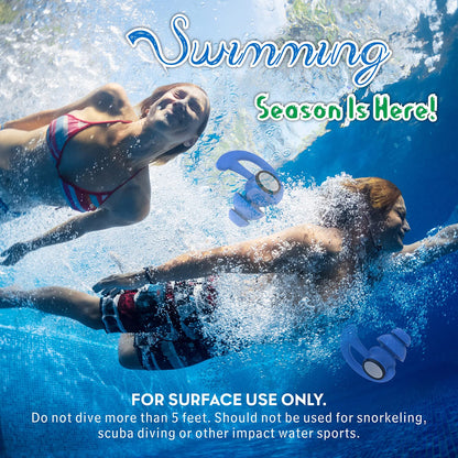 Hearprotek 2 pairs of swimming earplugs, ear protection for adults for swimming, shower, pool, bathing, surfing Blue.