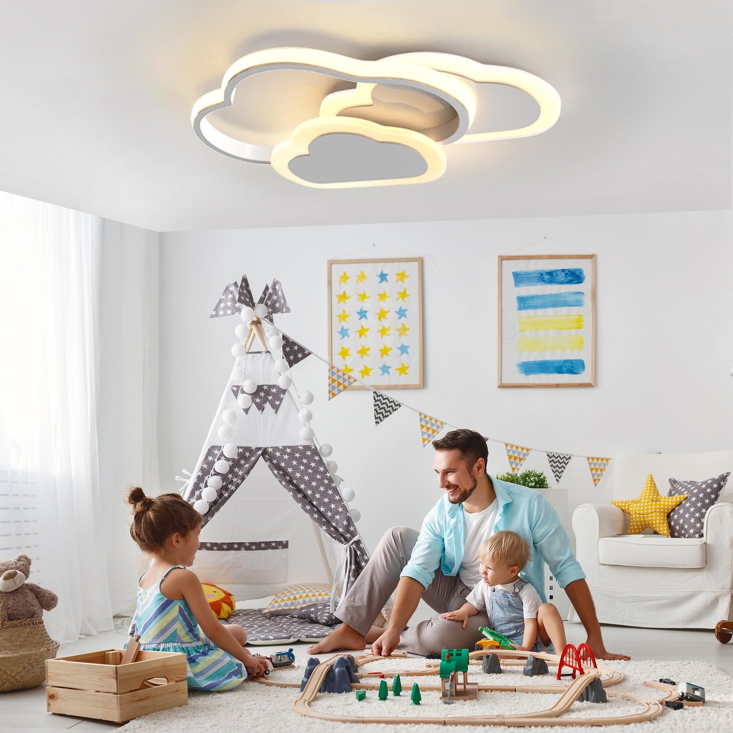 YUEEU 42CM LED Ceiling Light for Bedroom, Dimmable Children's Room Cloud Ceiling Lamp, Cloud Lamp with Remote Control, Ceiling Lights for Kids, Nursery Night Light.