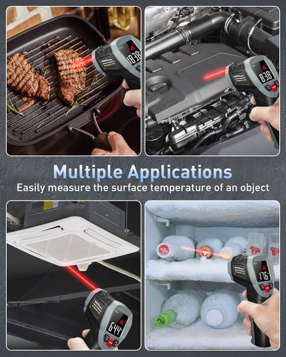 Eventek Infrared Thermometer, [3 in 1] -50°C～600°C (-58°F~1112°F), IR Pyrometer Non-Contact Digital Laser Temperature Gun with Meat Thermometer & Case, for Kitchen/Barbecue/Industry.