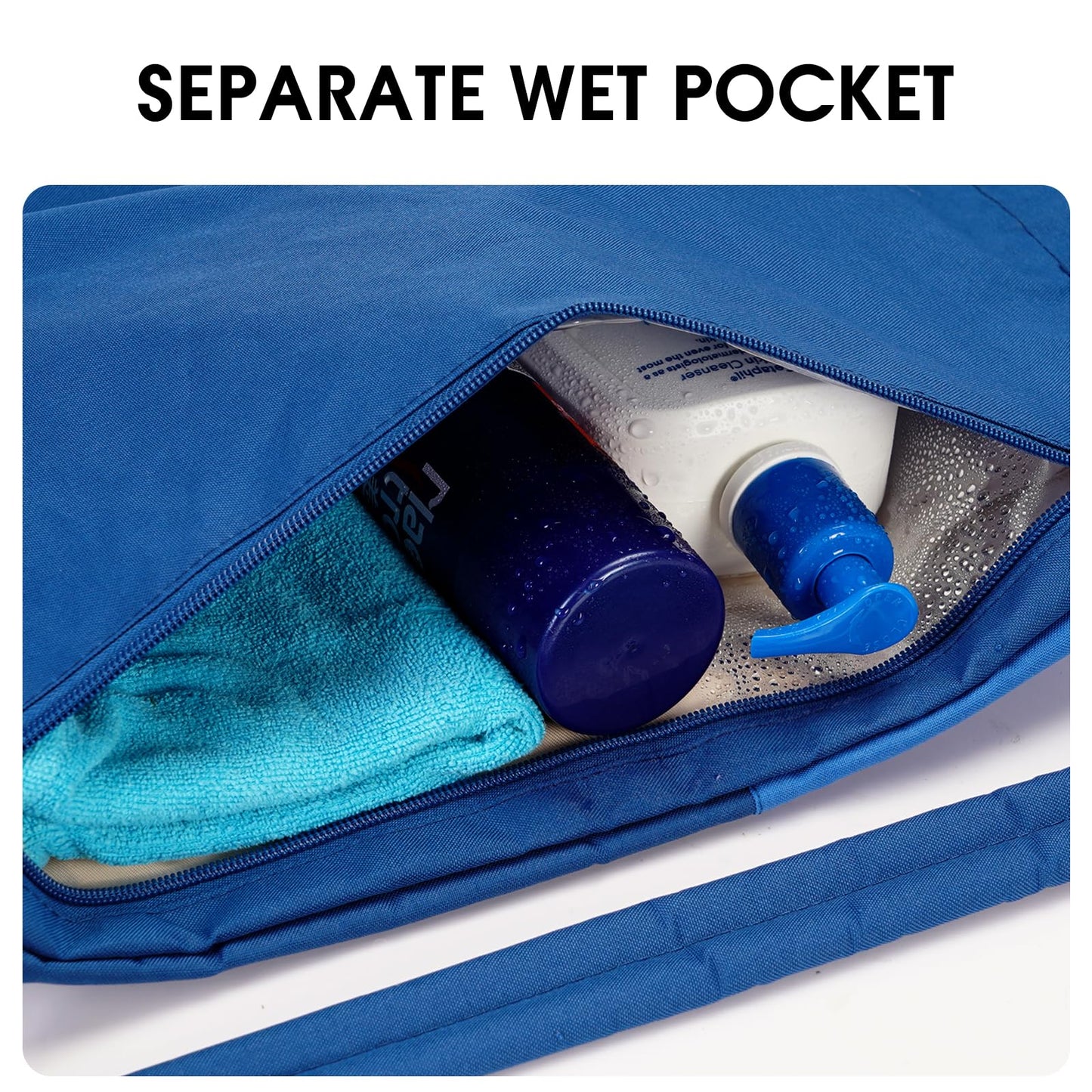 WANDF Drawstring Backpack, Sports Gym Bag with Wet Pocket, Water-Resistant Drawstring, Cinch Bag for Men and Women (Blue with Shoulder Padding)