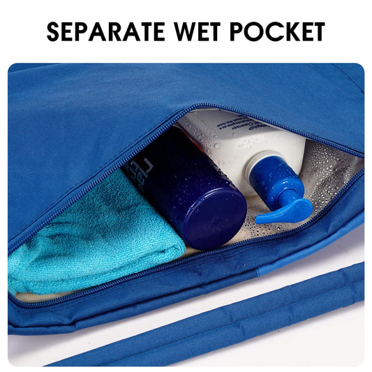 WANDF Drawstring Backpack, Sports Gym Bag with Wet Pocket, Water-Resistant Drawstring, Cinch Bag for Men and Women (Blue with Shoulder Padding)