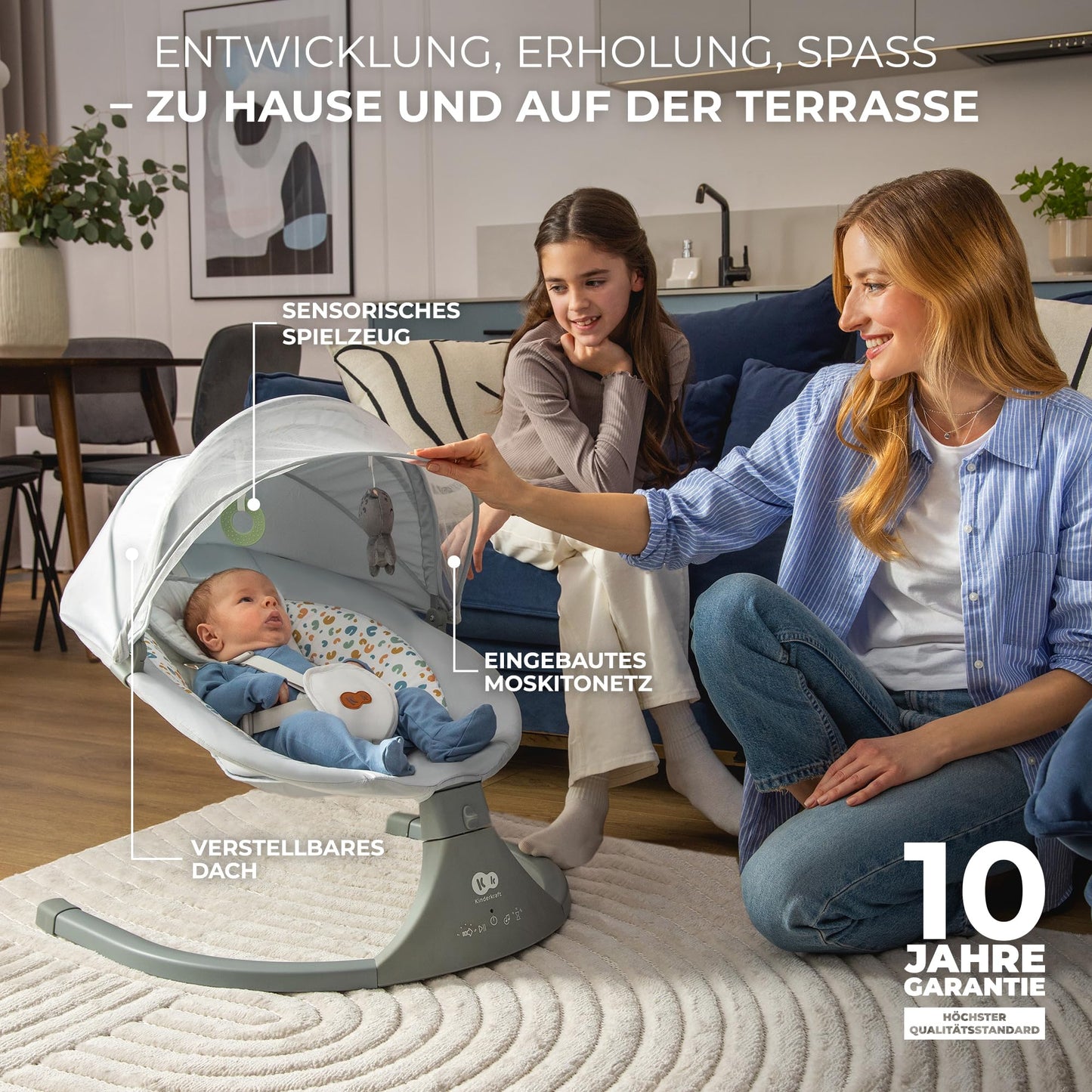 Children's LUMI 2 Baby Bouncer, Electric Baby Swing, From Birth to 9 Months, Adjustable Height, 5 Swing Modes, 12 Melodies, Toy Arch, Dark Grey