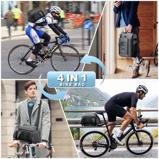 RAINSMORE 3 IN 1 Bike Bags for Rack 15L Waterproof & Reflective Bicycle Rear Rack Bag with Rain Cover Gray