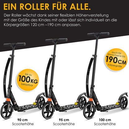 KESSER® City Roller Scooter 205mm Wheels PU Big Wheel - Pro-S Kick Scooter with Dual Suspension, Foldable and Height Adjustable City Scooter, Includes Strap, Kick Scooter for Adults and Kids