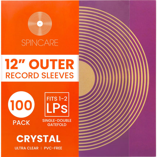 100x 12” Standard Vinyl LP record sleeves | Crystal Clear Polypropylene Sleeves | Fits Single, Double, and Triple Albums and LPs | Acid-free plastic protective covers