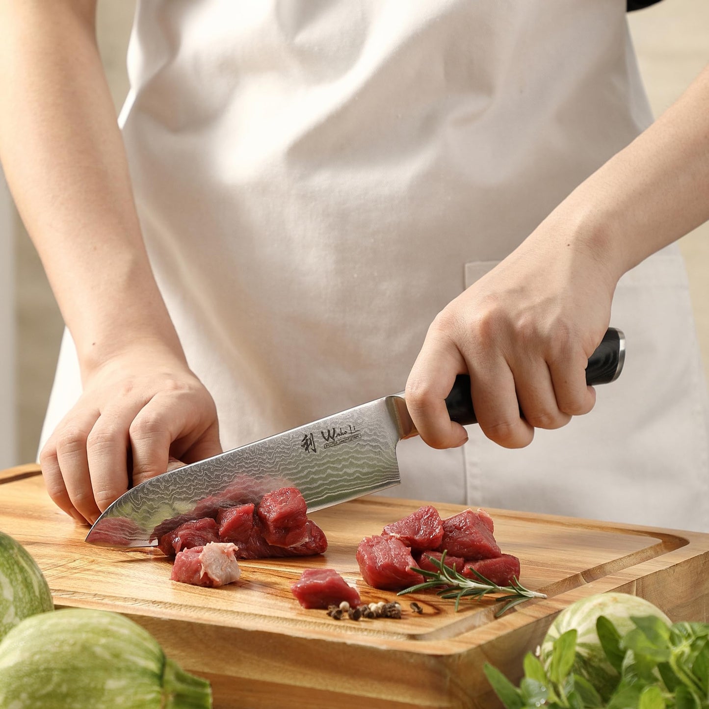 Wakoli Mikata Damascus knife Santoku 17 cm blade I made of 67 layers I Damascus kitchen knife and professional chef's knife made of real Damascus steel with Micarta handle