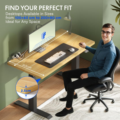 FLEXISPOT Tabletop 120x60 cm, 25 mm thick – Single-piece desktop, DIY office desk surface – Ideal for height-adjustable desks (Black)