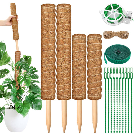 modacraft 4 Pack Plant Support Stake (42, 32cm), Bendable Coconut Coir Moss Stick for Monstera with Spray Bottle Garden Twine Plant Ties Plant Labels Jute Rope Coconut Pole for Climbing Plants
